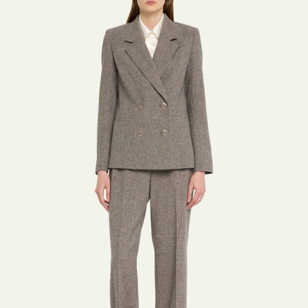 LAFAYETTE 148 tan brown Double Breasted Check Print Wool Jacket blazer - Picture 4 of 14